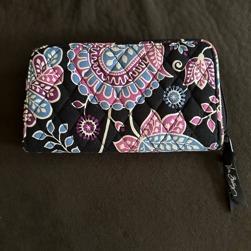 Vera Bradley Black and Pink Wallet with Floral Design